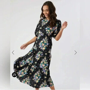 NWT O'Neill Alta Floral Open Back Midi Dress Medium, BLACK